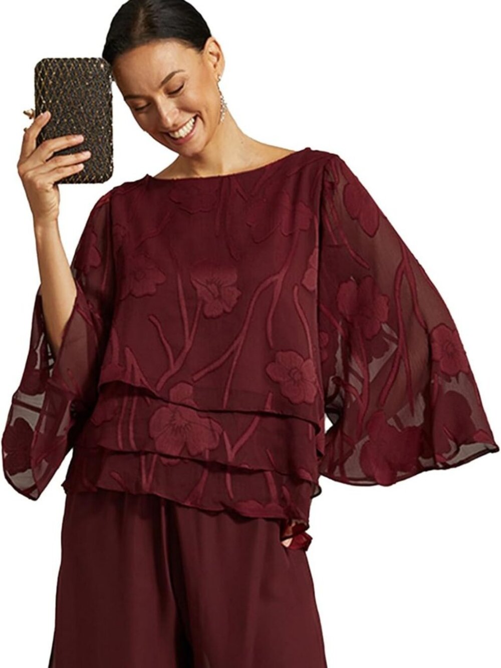 Floral Chiffon Blouse - Elegant Dressy Top for Business Casual or Formal Wear